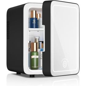 Makeup Fridge With Dimmable LED Light Mirror, 4L Mini Fridge for Bedroom, Car, Office & Dorm, Cooler & Warmer, Portable Small