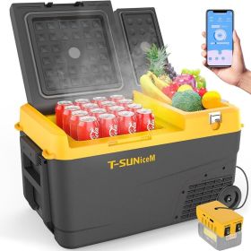 12 Volt Car Refrigerator Compatible with Dewalt 18-20V Battery, Electric Cooler 28 Quart(27L) Dual Zone Portable Refrigerator, C