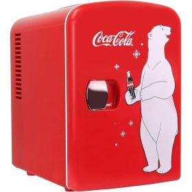 Coca-Cola 4L Portable Cooler/Warmer, Compact Personal Travel Fridge for Snacks Lunch Drinks Cosmetics, Includes 12V and AC Cords