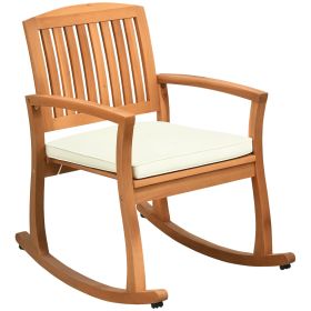 Outdoor Rocking Chair with Cushion, Acacia Wood Patio Rocker for Backyard, Patio, Home, Teak Tone