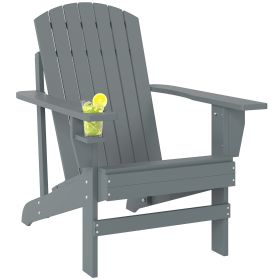 Oversized Adirondack Chair, Outdoor Fire Pit and Porch Seating, Classic Log Lounge w/ Built-in Cupholder, Dark Gray