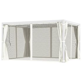 10' x 13' Outdoor Retractable Pergola w/ Sun Shade Aluminum Louvered Top, Pergola w/ Canopy, Curtains, Netting, Cream