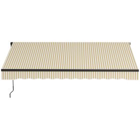 12' x 10' Retractable Awning, 280gsm UV Resistant Sunshade Shelter for Deck, Balcony, Yard, Beige and White
