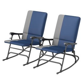 Outdoor Rocking Chairs Set of 2, Folding Rocking Chair Set, 400 lbs. Capacity, Wide Seat, Padded High Back, Dark Blue