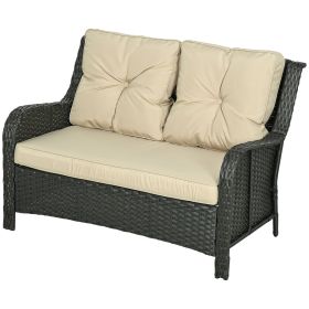 2-Seater Outdoor Sofa w/ 4" Thick Cushions, Outdoor Couch, Beige