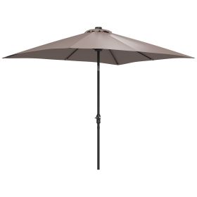 9' x 7' Outdoor Patio Solar Umbrella with Crank, Solar LED Lights, Tilting, Push-Button for Deck, Pool and Lawn, Tan