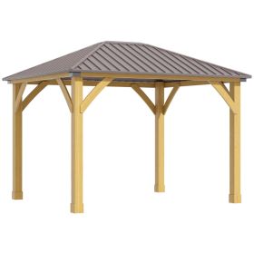 10' x 12' Hardtop Gazebo with Galvanized Steel Roof, Wooden Frame, Permanent Pavilion Outdoor Gazebo Canopy, for Patio, Garden, Backyard, Deck,