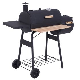 Charcoal BBQ, Portable Grill with Wheels, All-in-One Grill, Side vent, Two Shelves and Metal Grating, Lit-Mounted Thermometer, Wooden Handle, fo