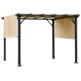 10' x 10' Outdoor Patio Gazebo Pergola with Retractable Canopy Roof, Steel Frame with Stakes & Unique Design