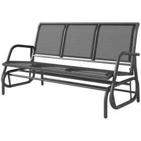 3-Person Outdoor Patio Glider Bench, Porch Glider Swing with 3 Seats, Breathable Mesh Fabric, Metal Frame, Black