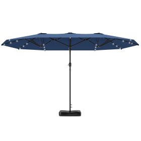 Garden Parasol 14.4ft Double-Sided Sun Umbrella with Base, Patio Parasol with LED Solar Lights, Navy Blue