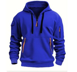 Dropped Shoulder Hooded Sweatshirt Men's Women's Plus Size Loose Pullover Fashion Sweatshirt (Option: Blue-L-1PCS)