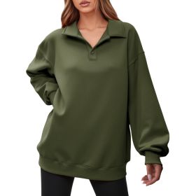 Fisoew Women Collared V Neck Sweatshirt Casual Oversized Long Sleeve Fashion Pullover Tops (Option: Army Green-L)