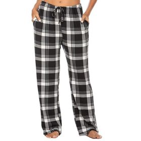 Women's Stretch Plaid Casual Pants With Pockets (Option: Black-M)