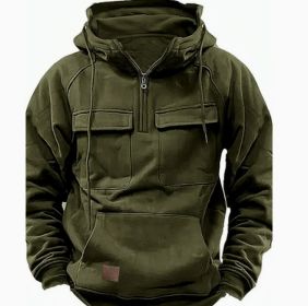Men's Zip-up Hoodies Sweatshirt With Drawstring And Pocket Design Fashion Casual Sports Sweatshirt (Option: Army Green-M)
