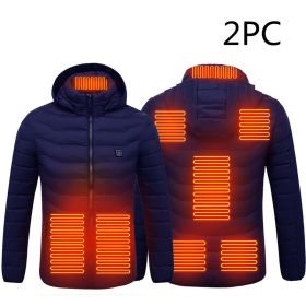 Men's Intelligent 8-zone Heating Stand Collar Hooded Lightweight Heating Insulation Jacket (Option: 2PC Blue Zone8-L)