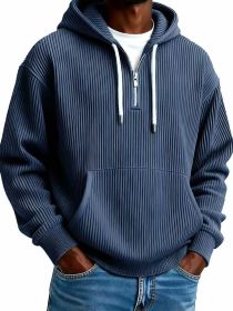 Men's Solid-Colored Corduroy Long-Sleeve Hoodie For Sports And Casual Wear (Option: Navy Blue-S)
