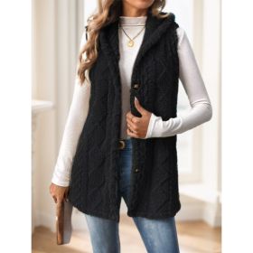 Women's Red Hooded Fleece Vest (Option: Black-S)