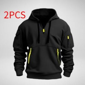 Dropped Shoulder Hooded Sweatshirt Men's Women's Plus Size Loose Pullover Fashion Sweatshirt (Option: Black-4XL-2pcs)