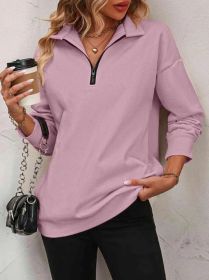 Women's Fashion Half Long-sleeve Zipper Sweatshirt Fashion Pullover (Option: Dark Pink-S)