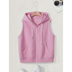 Women's Sleeveless Slim-fit Cardigan Zip Sweater (Option: Pink-3XL)