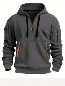 Dropped Shoulder Hooded Sweatshirt Men's Women's Plus Size Loose Pullover Fashion Sweatshirt (Option: Dark Gray-L-1pcs)
