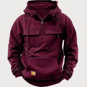 Men's Solid Color Casual Sweatshirt (Option: Wine Red-3XL)