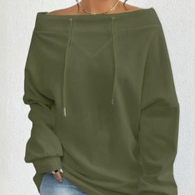 Women's Loose Casual Drawstring Off-the-shoulder Off-shoulder Top (Option: Green-3XL)