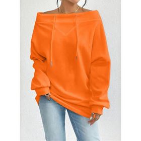 Women's Loose Casual Drawstring Off-the-shoulder Off-shoulder Top (Option: Orange-4XL)