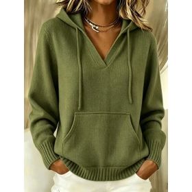 Kangaroo Pocket Knitted Hooded Drawstring Sweatshirt (Option: Army Green-M)