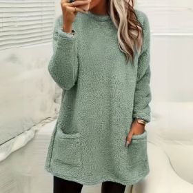 Women's Long Sleeved Pocket Plush Hoodie T-shirt (Option: Light green-M)