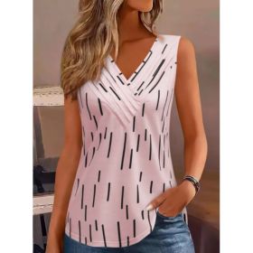 Women's Sleeveless V-Neck Tank Top With Geometric Print (Option: Pink-S)