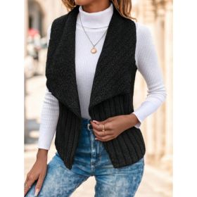 Waterfall Collar Open Front Vest Coat (Option: Black-S)
