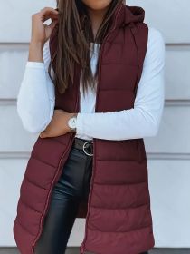Solid Color Hooded Quilted Zipper Cotton Vest Coat (Option: Wine Red-L)