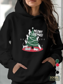 Teediy Cats Christmas MEOWY CATMAS  Original Womens Sweatshirts Hoodies Casual Comfy Fall Fashion Outfits Clothes (Option: Black-2XL)