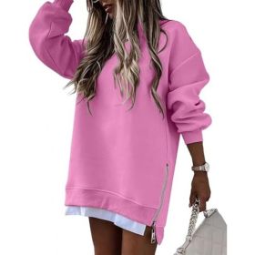 Fall Winter Fashion Stitching Side Zipper Design Pullover Sweater For Women (Option: Pink-S)