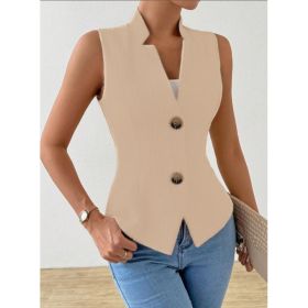 Solid Color Jacquard Suit Vest Jacket (Option: Apricot-S)