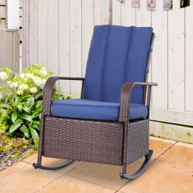 PE Rocking Recliner with Footrest (Option: Mixed Brown/Dark Blue-840x260x690 mm)