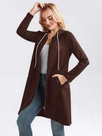Personality Street Zip Hooded Long Velvet Lining Sweatshirt (Option: Brown-M)