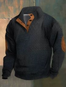 Stand Collar Long Sleeve Jacquard Knitted Pullover Sweater (Option: Dark Gray 2-L)