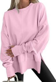 Fashion Casual Round Neck Pullover Loose Sports Long-sleeved Sweater (Option: Pink2-XL)