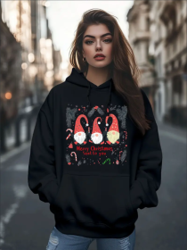 Women'S Fashion Christmas Cool Retro Santa Claus Print Hoodies Long Sleeve Hood Sweatshirt Loose Fit Tops Fall Streetwear (Option: Black-S)