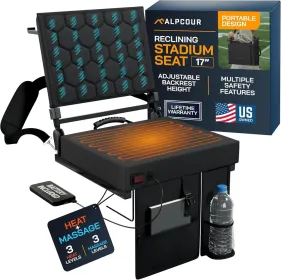 Alpcour Heated Massage Reclining Stadium Seat With Back Support For Bleachers (Option: Black-17Wide)