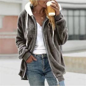 Women's Fashion Loose Thick Plush Hooded Jacket (Option: Dark Gray-S)