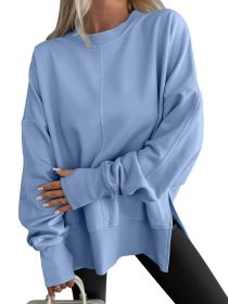 Fashion Casual Round Neck Pullover Loose Sports Long-sleeved Sweater (Option: Blue-S)