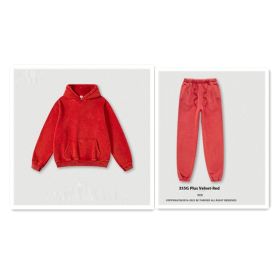 Men's Fashion Retro Velvet Padded Hooded Sweatshirt (Option: Red-S-Suit)