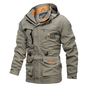 Men's Medium To Long Casual Outdoor Hooded Plus Size Jacket (Option: Khaki-L)