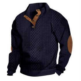 Stand Collar Long Sleeve Jacquard Knitted Pullover Sweater (Option: Navy Blue-S)