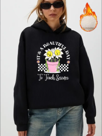 Women'S Casual Hooded Sweatshirt With Alphabet & Floral Patterns, Fall Winter Collection, Various Patterns Including Animals, Christmas, Hallowee (Option: Black-S)