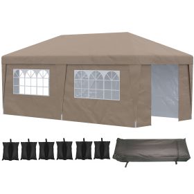 10' x 19.5' Pop Up Canopy Tent Height Adjustable Event Shelter w/ Sidewalls, Leg Weight Bags, Wheeled Carry Bag, Brown (Option: Brown-1210x370x250 mm)